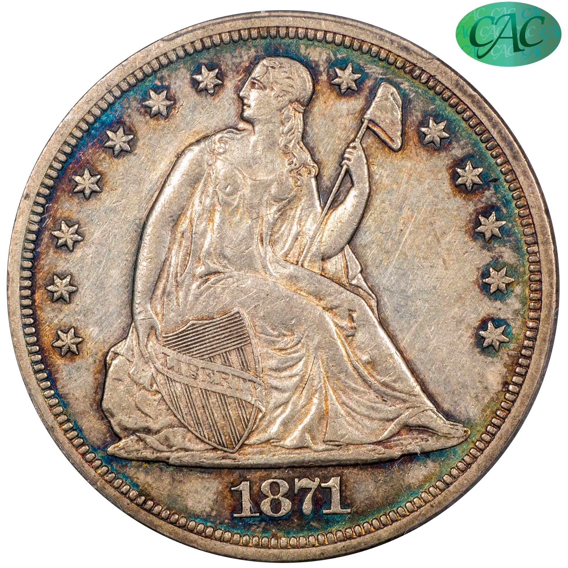 1871 $1 LIBERTY SEATED DOLLAR AU53 PCGS CAC