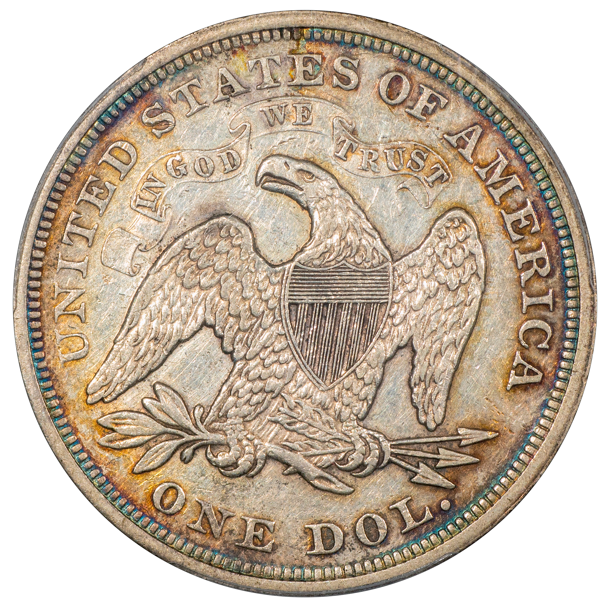 1871 $1 LIBERTY SEATED DOLLAR AU53 PCGS CAC REVERSE