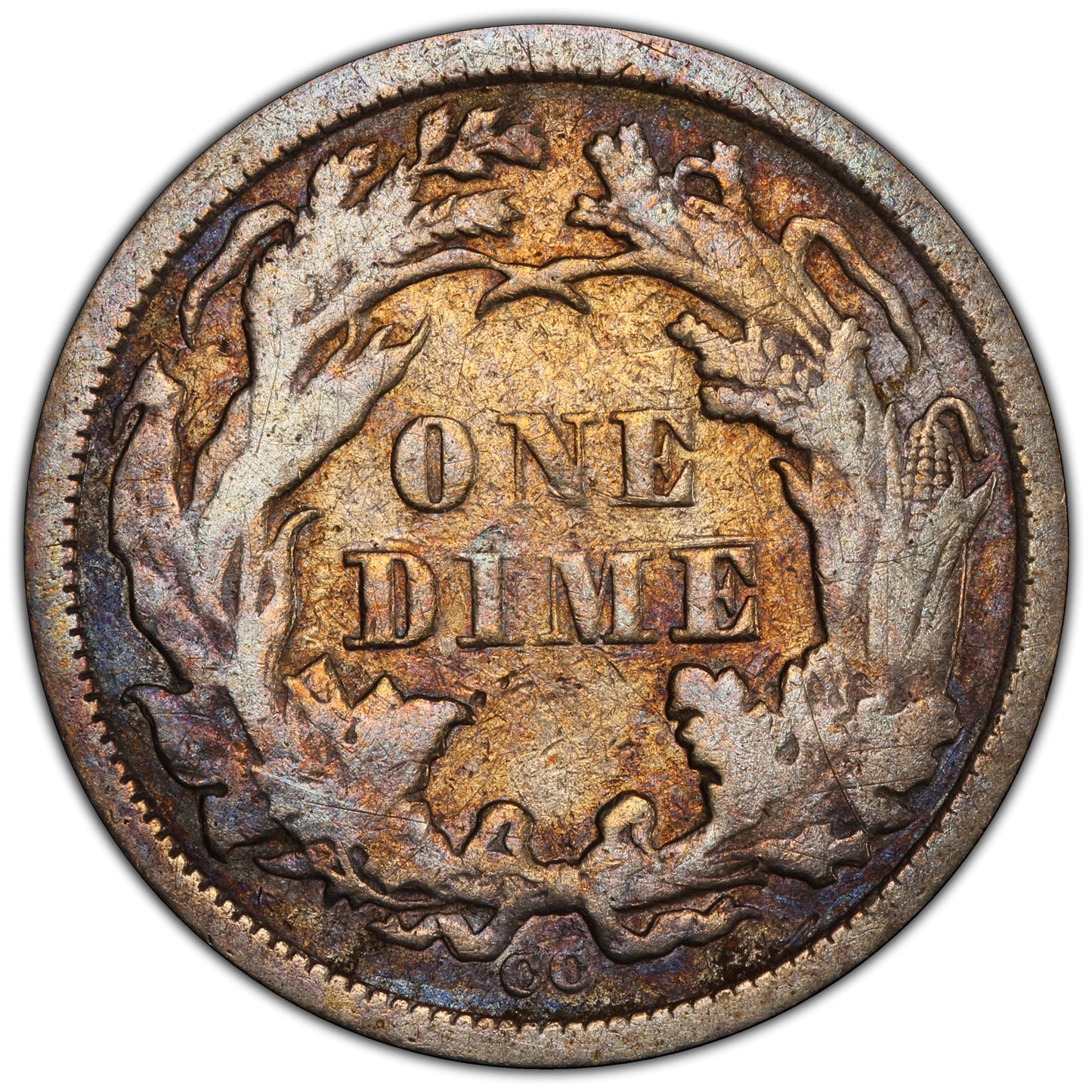 1872-CC 10C VF25 PCGS CAC REVERSE
