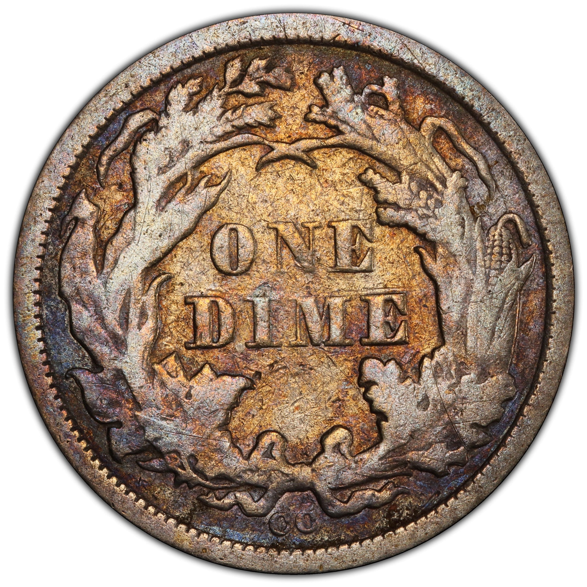 1872-CC 10C VF25 PCGS CAC REVERSE
