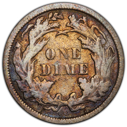 1872-CC 10C VF25 PCGS CAC REVERSE
