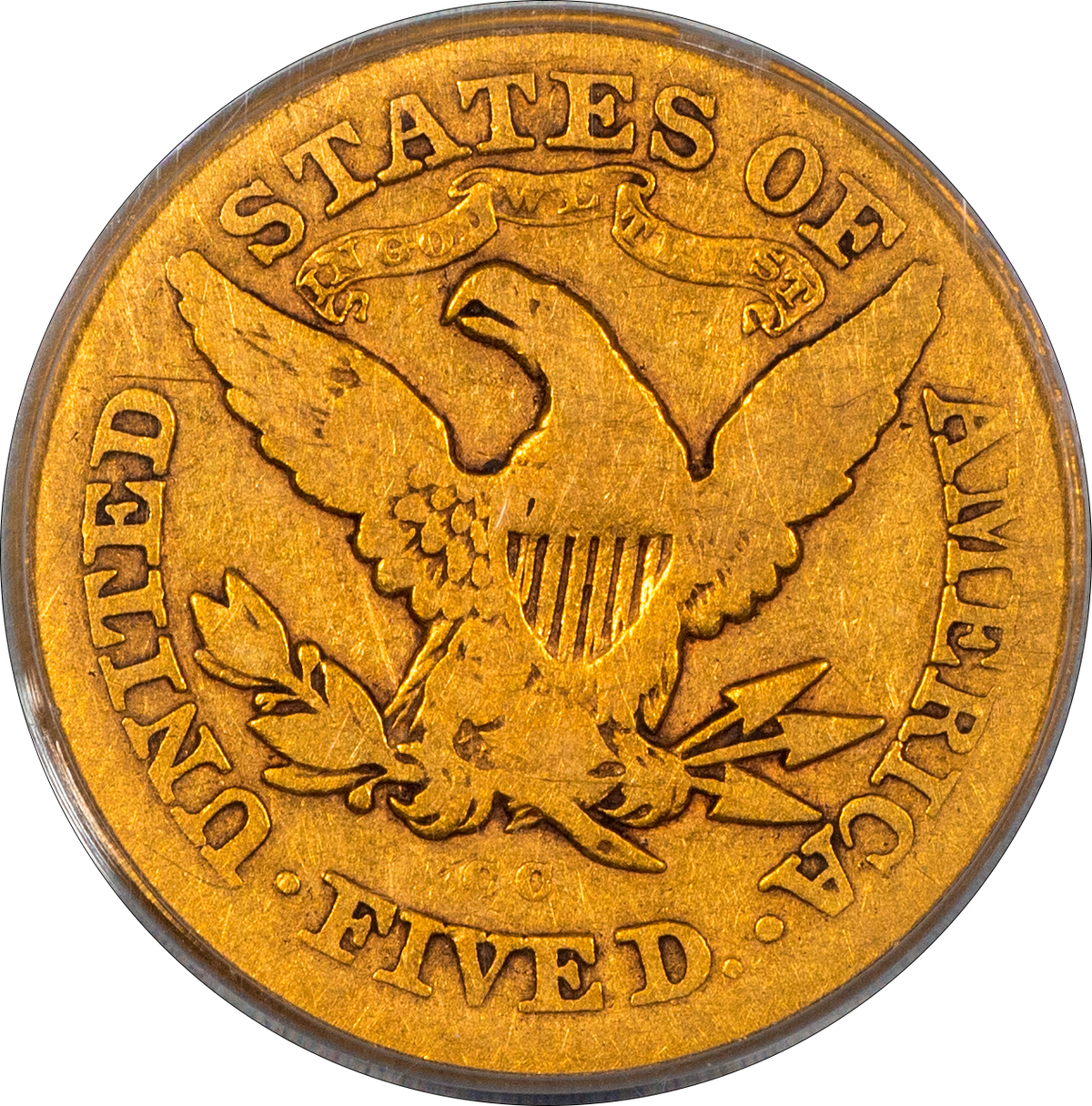 1872-CC Liberty Head Half Eagle $5 VG08 PCGS CAC Reverse