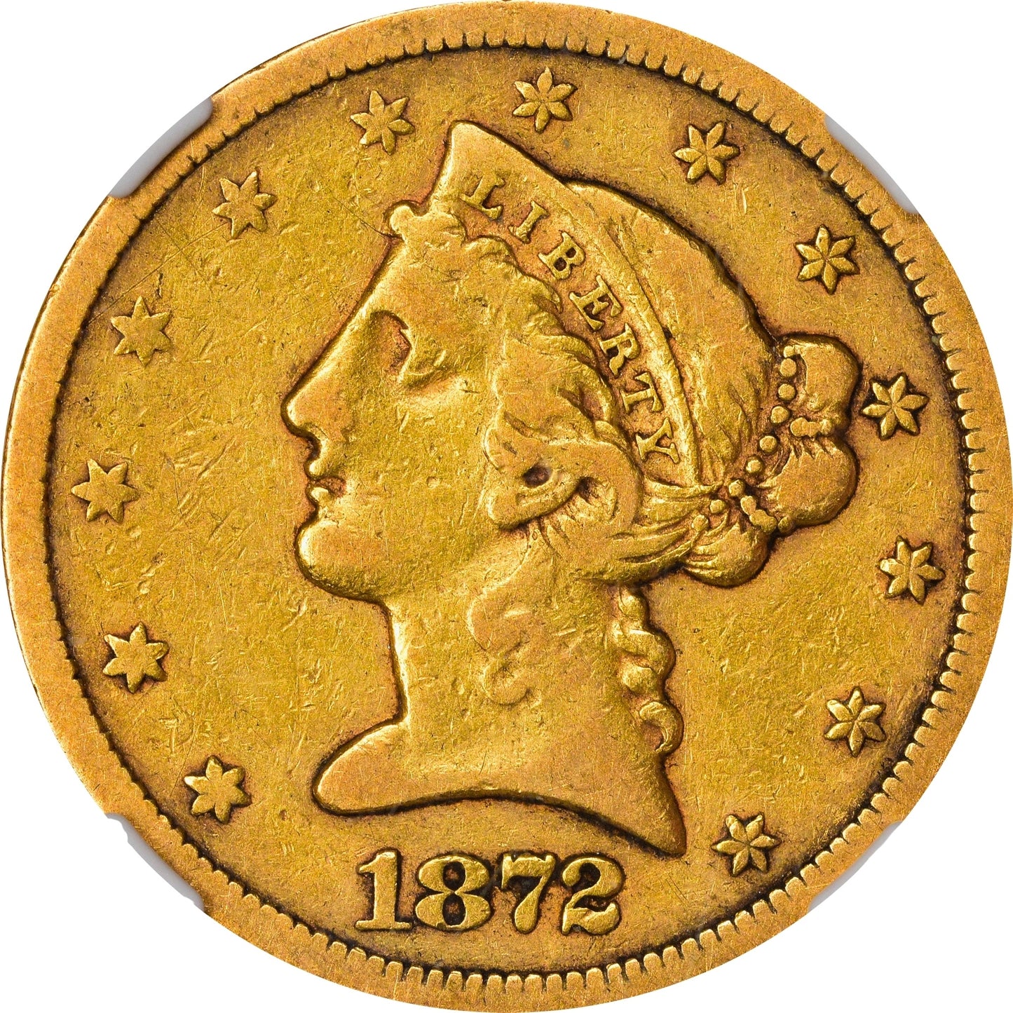 1872-S $5 VF30 NGC CAC