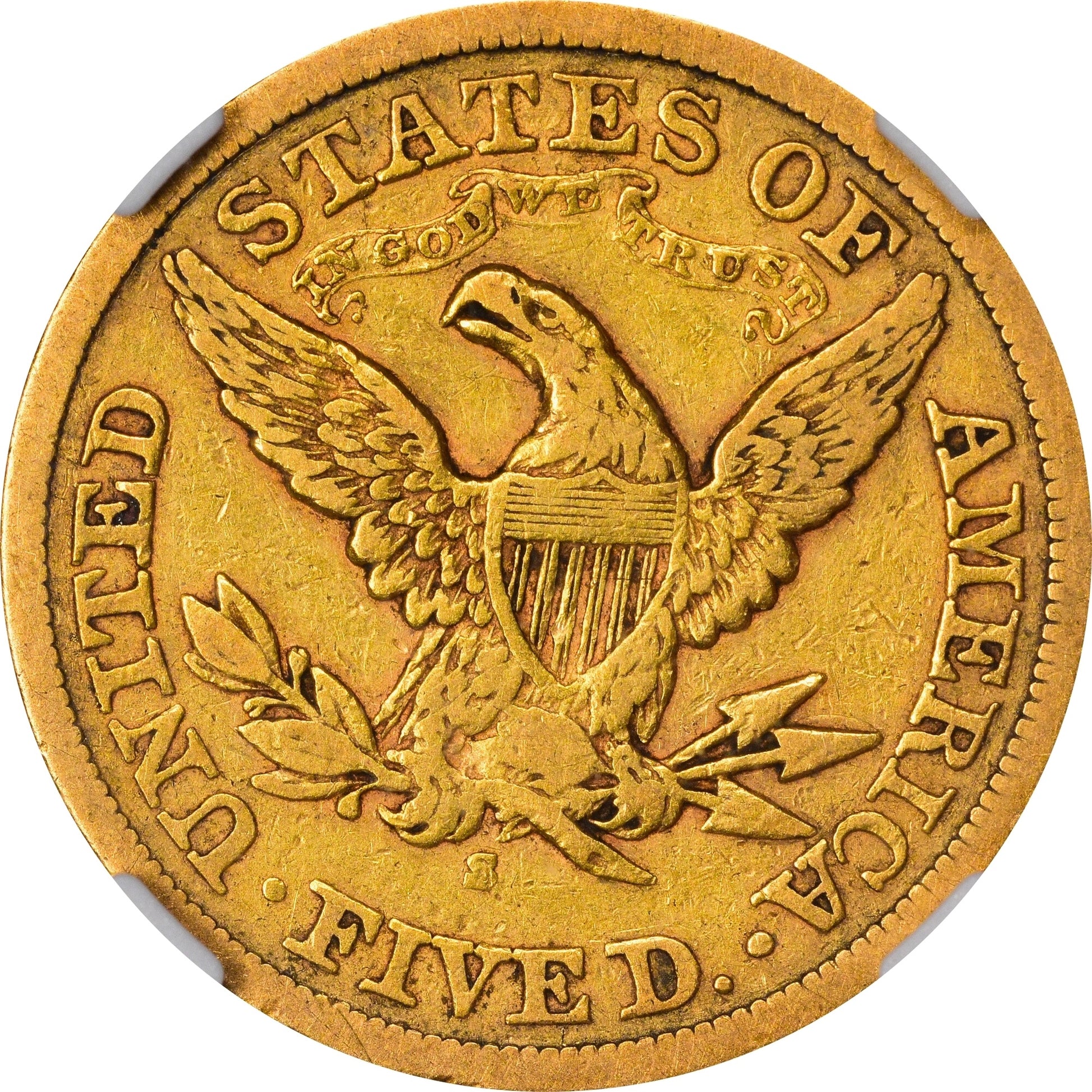 1872-S $5 VF30 NGC CAC REVERSE