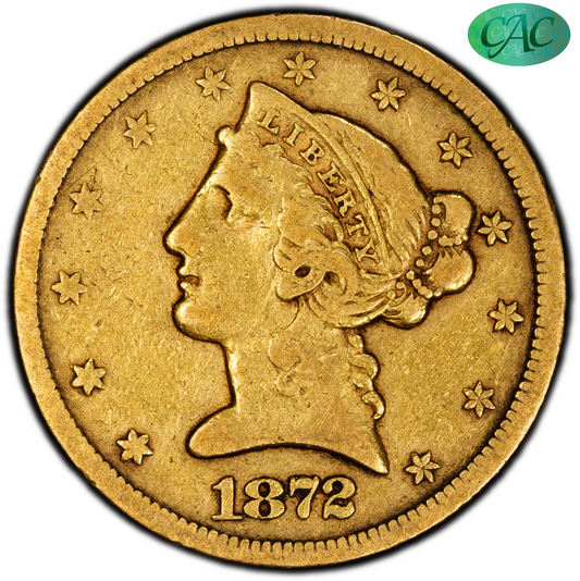 1872-S $5 VF30 PCGS CAC