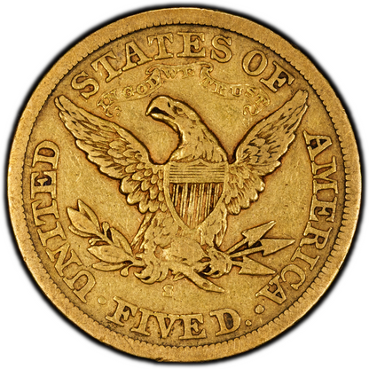 1872-S $5 VF30 PCGS CAC REVERSE