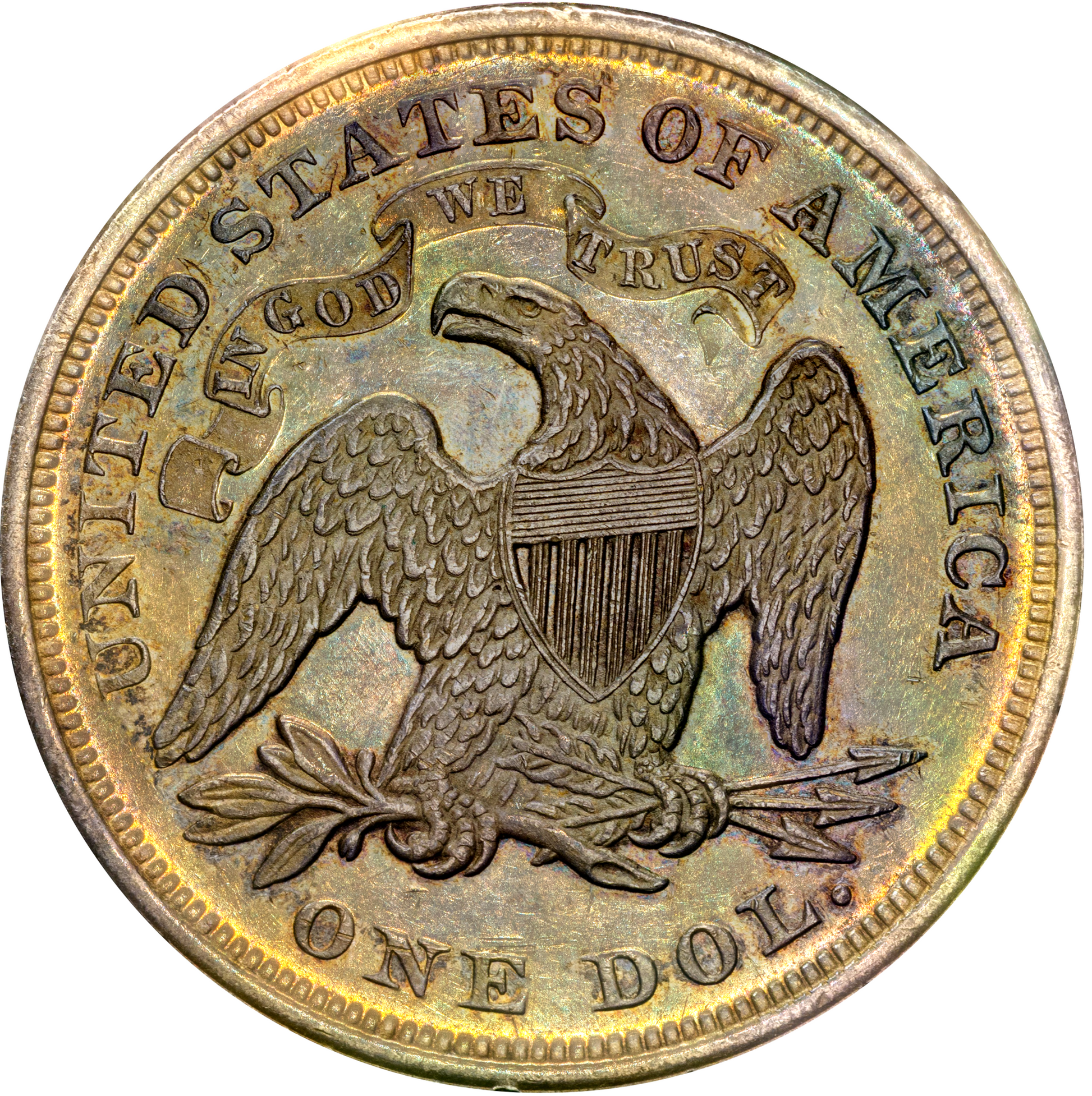 1872 $1 AU53 PCGS CAC REVERSE