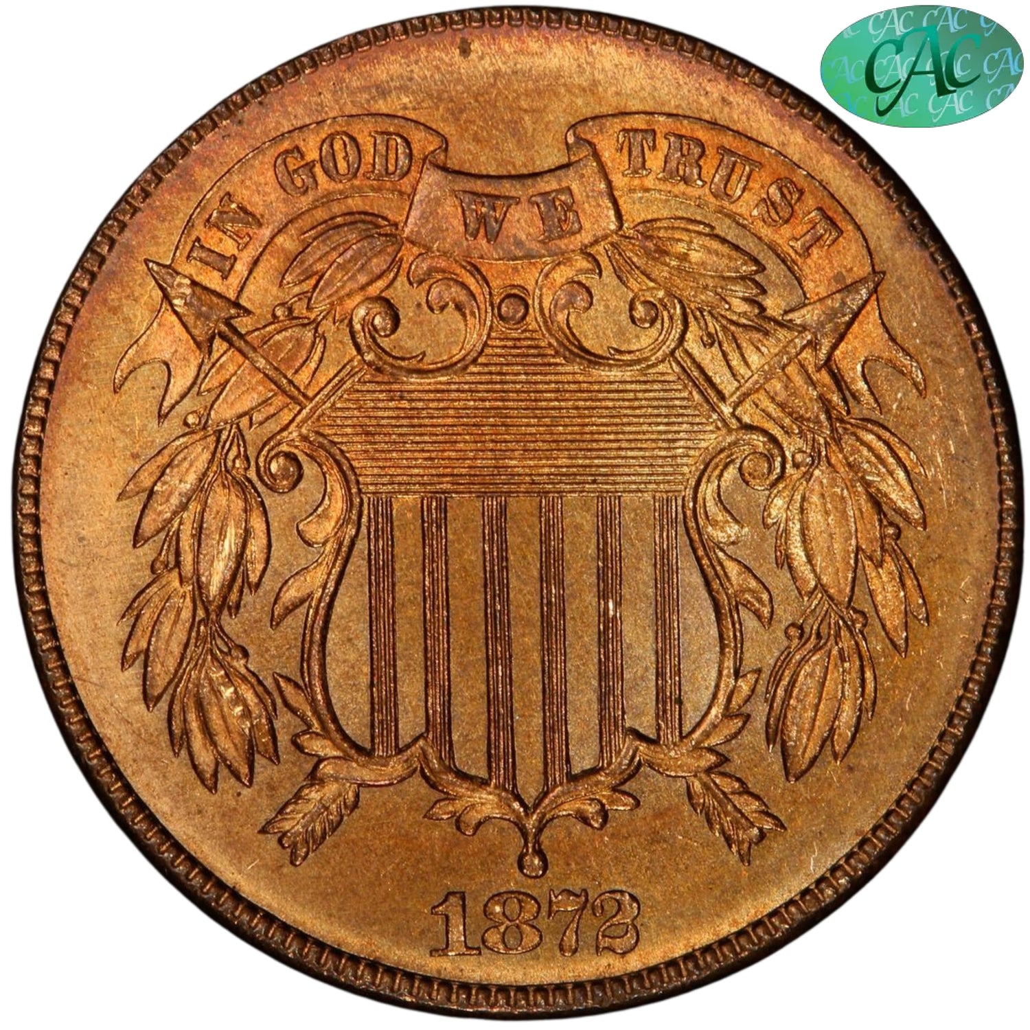 1872 2C MS65 + RD PCGS CAC 2C