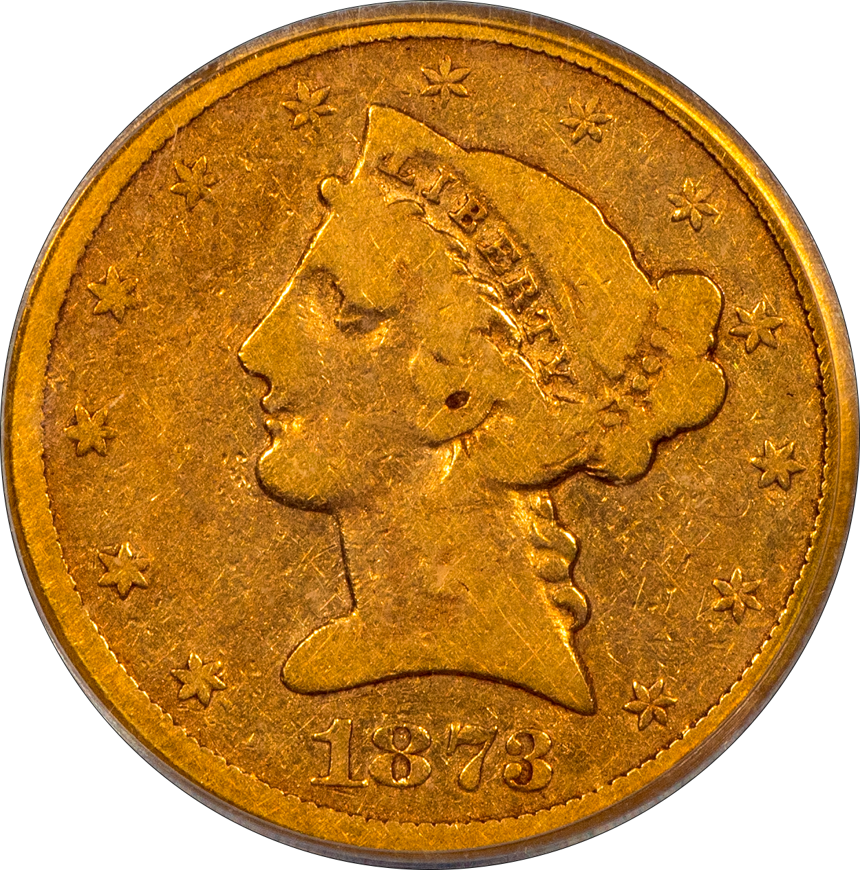 1873-CC Liberty Head Half Eagle $5 VG10 PCGS CAC