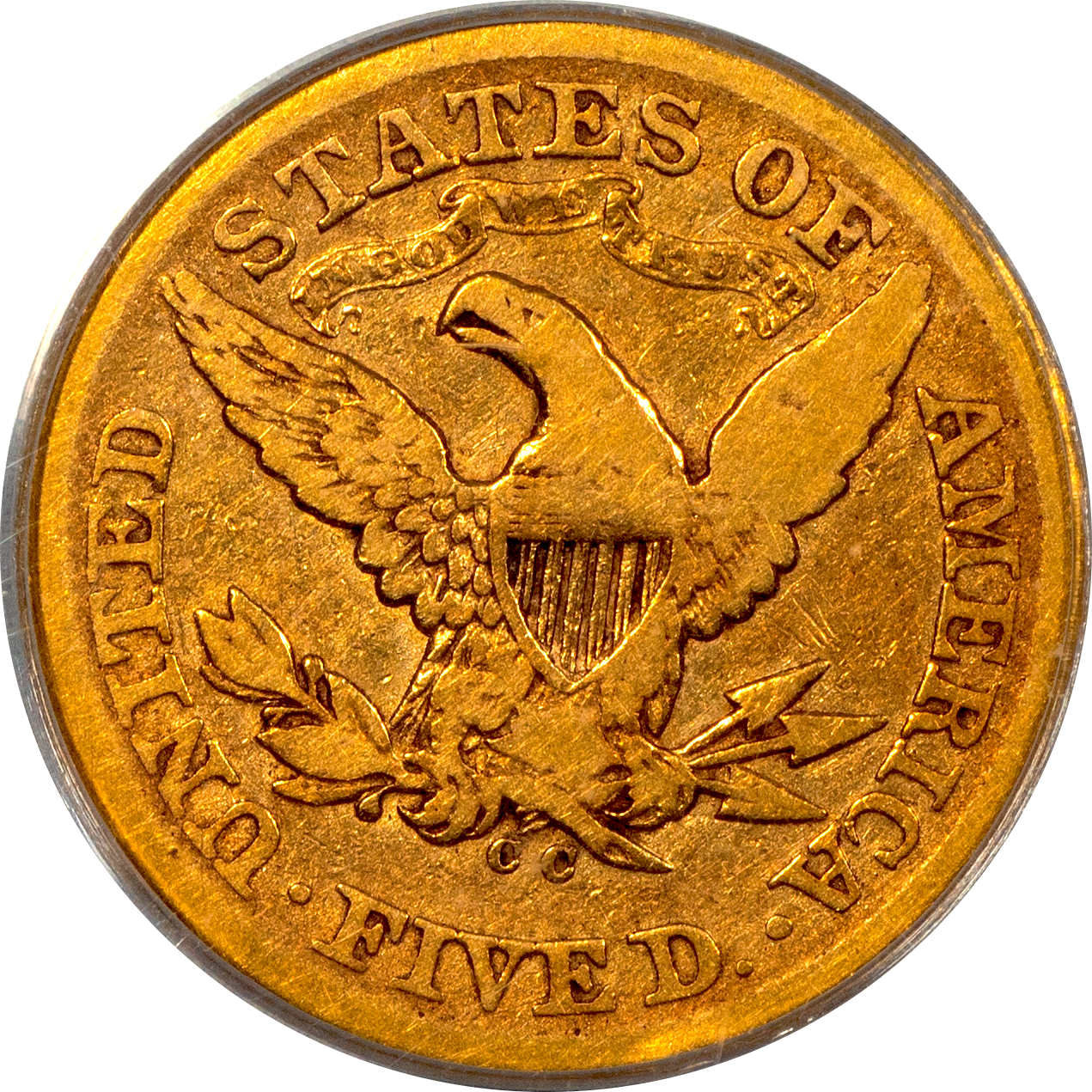 1873-CC Liberty Head Half Eagle $5 VG10 PCGS CAC Reverse