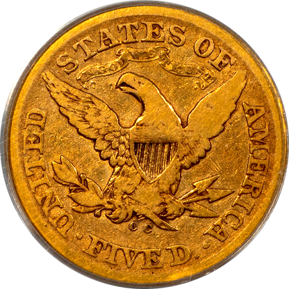 1873-CC Liberty Head Half Eagle $5 VG10 PCGS CAC Reverse