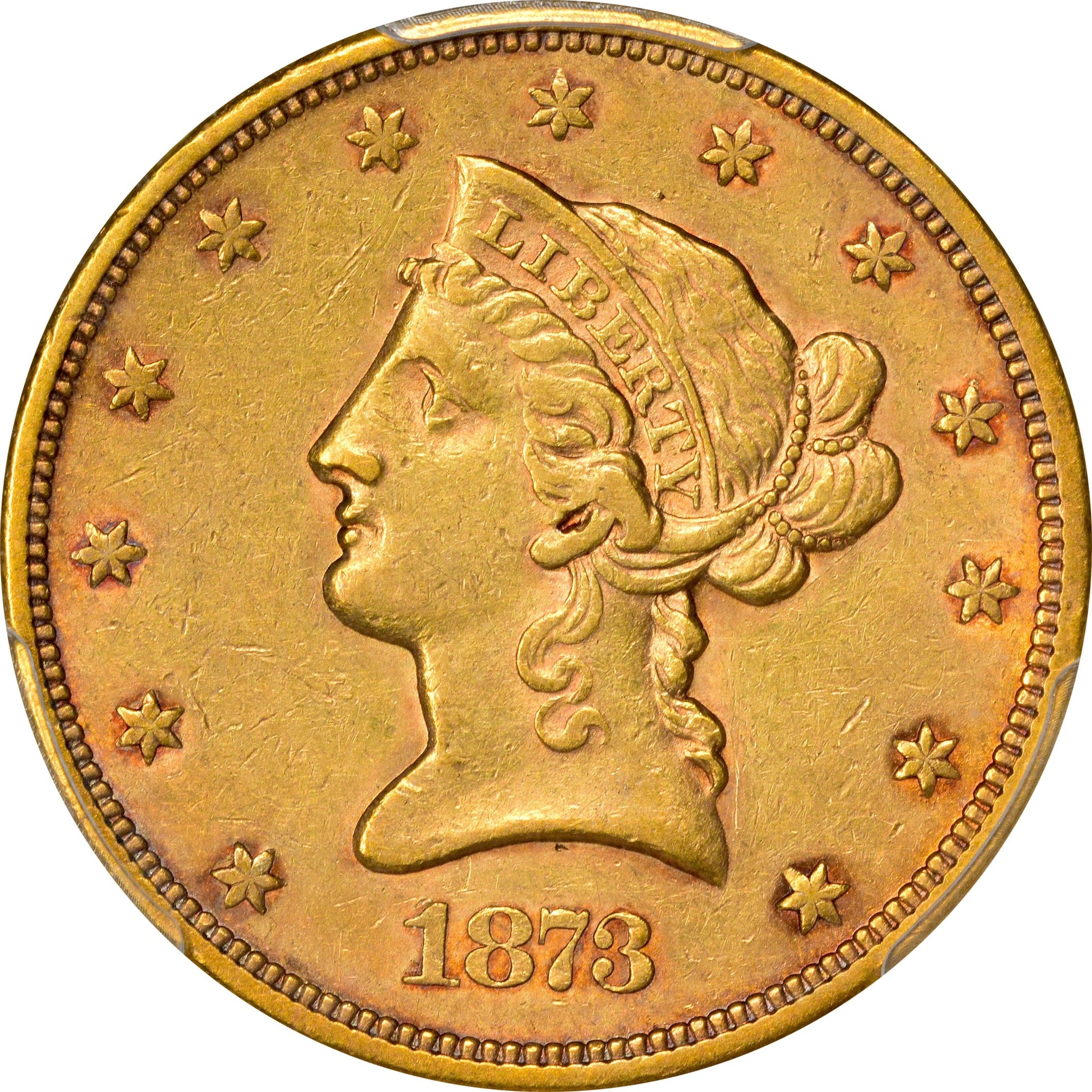 1873-S $10 AU53 PCGS CAC EX SIMPSON/HALL