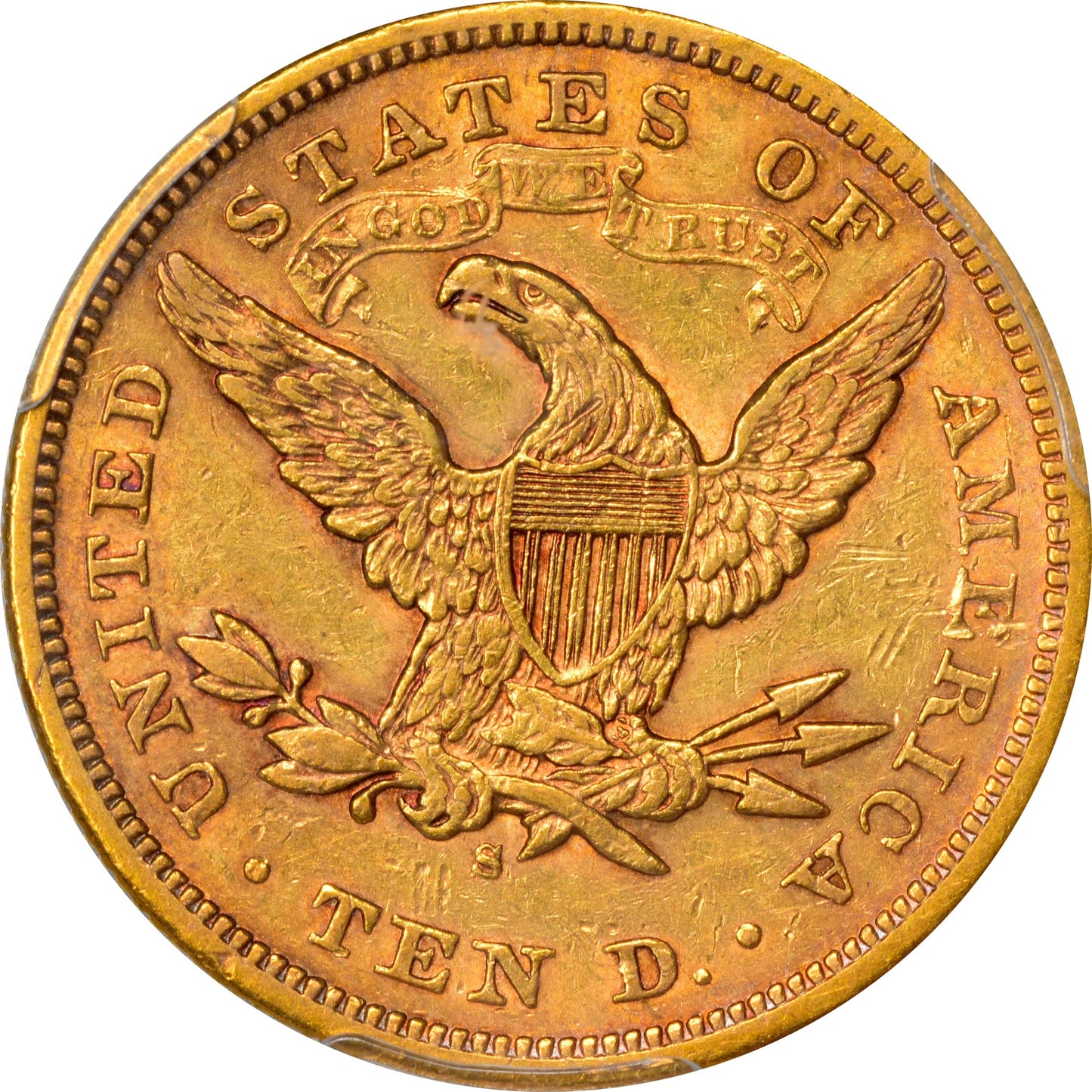 1873-S $10 AU53 PCGS CAC EX SIMPSON/HALL REVERSE