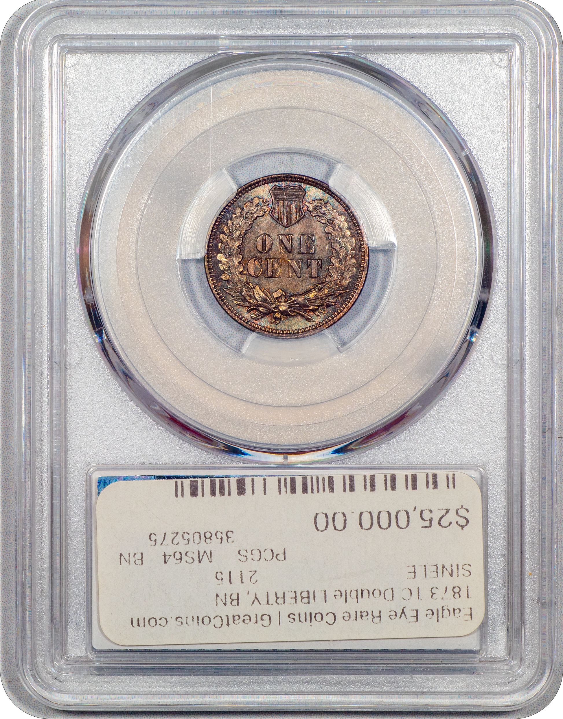 1873 1C DOUBLED LIBERTY Indian Cent MS64 BN PCGS EEPS reverse holder 
