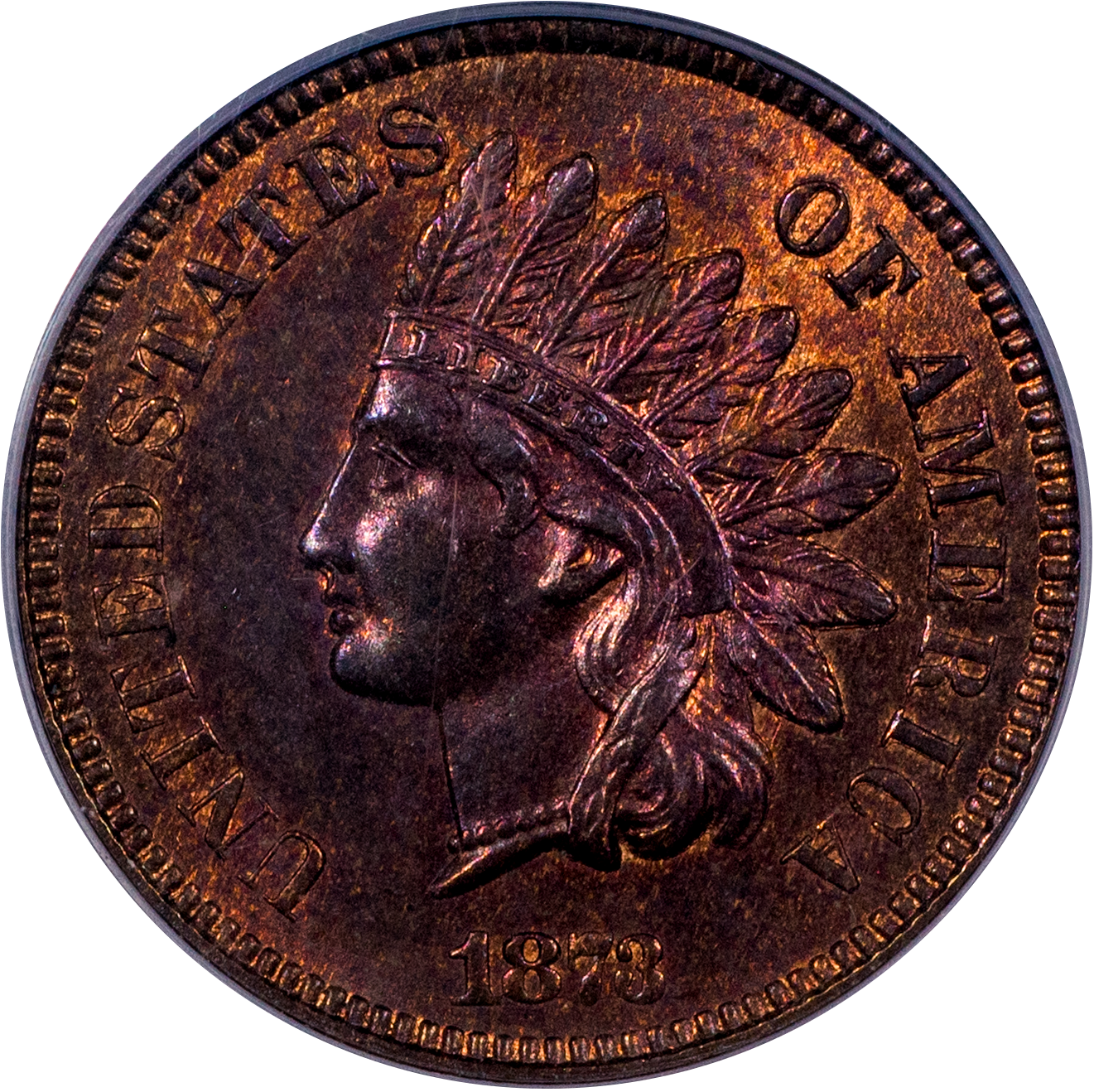 1873 1C DOUBLED LIBERTY MS64 RB PCGS CAC EEPS