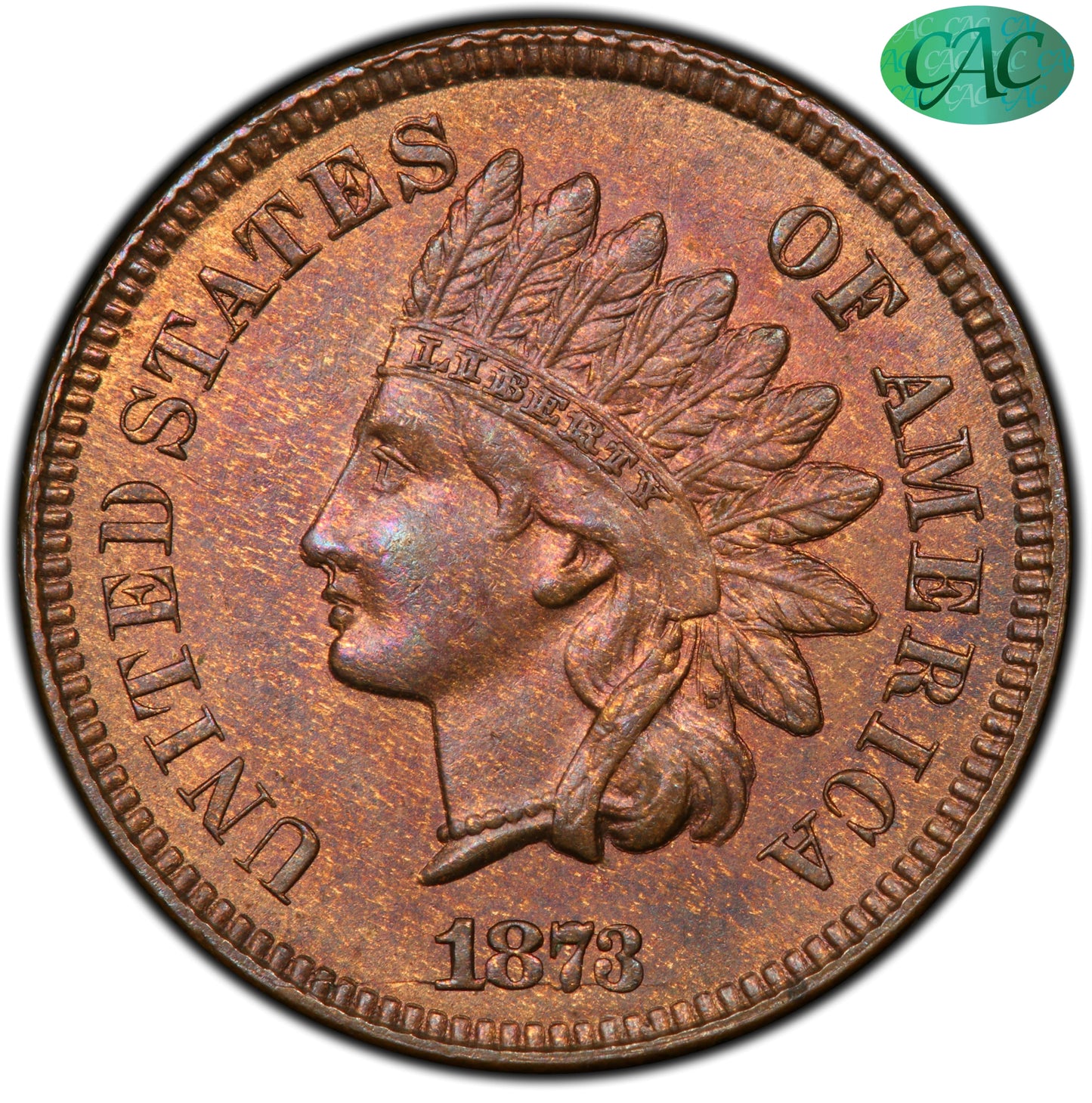 1873 1C DOUBLED LIBERTY MS65 RB PCGS CAC 1C