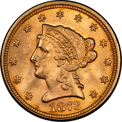 1873 Liberty Head Quarter Eagle $2.5 CLOSED 3 MS62+ CACG