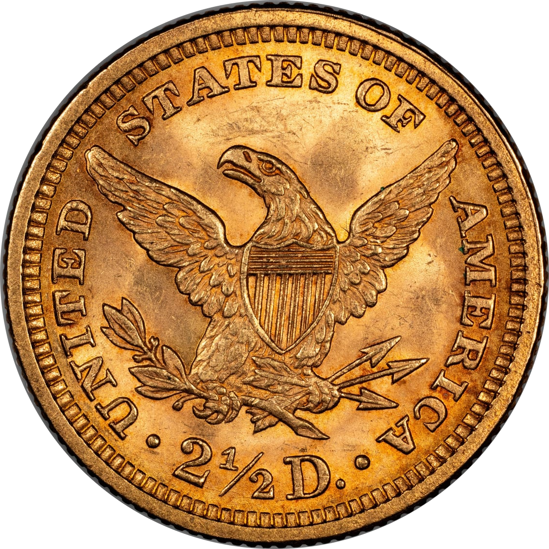 1873 Liberty Head Quarter Eagle $2.5 CLOSED 3 MS62+ CACG Reverse