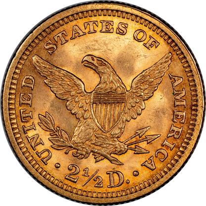 1873 Liberty Head Quarter Eagle $2.5 CLOSED 3 MS62+ CACG Reverse