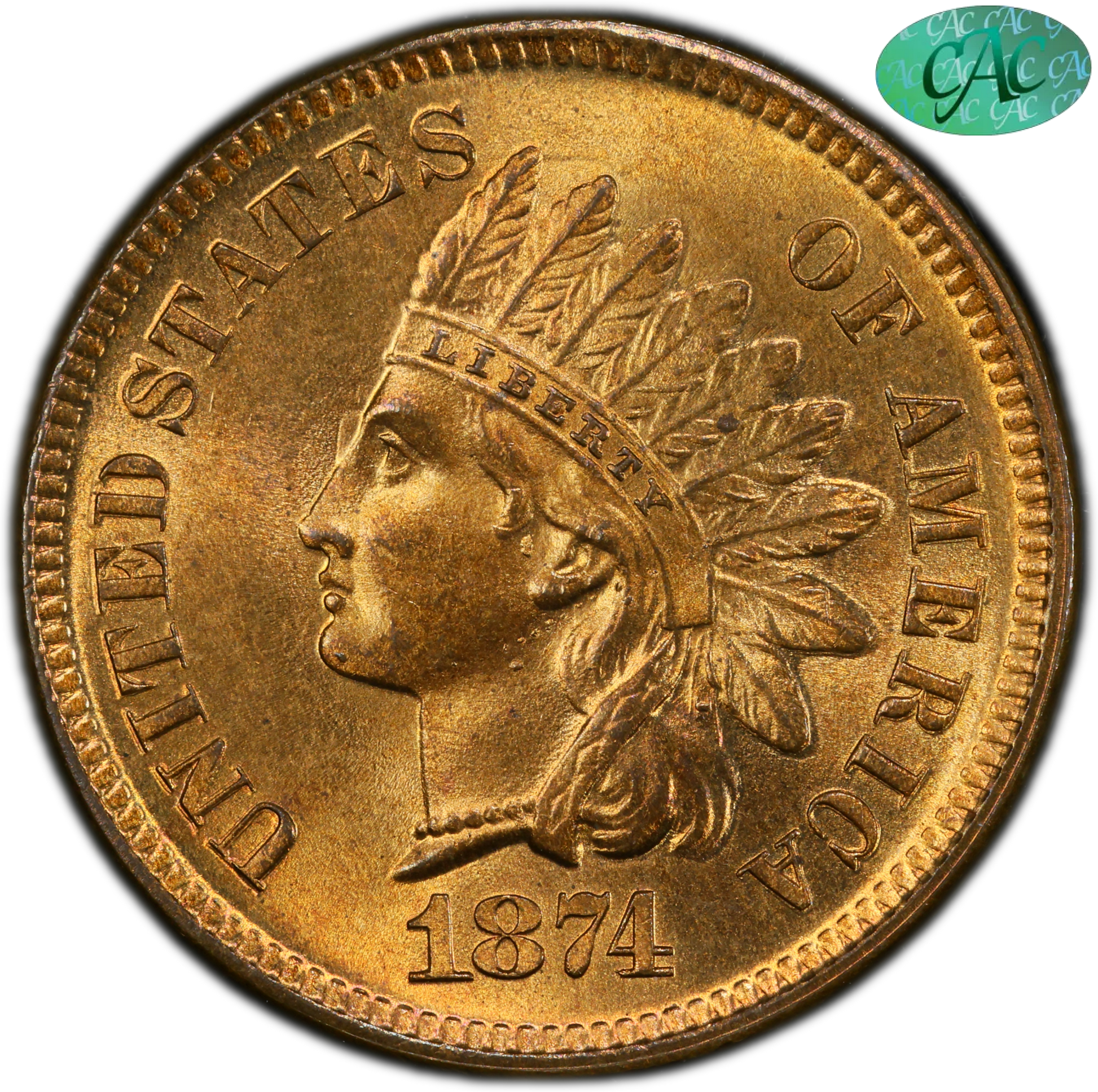 1874 1C Ms66 Rd Pcgs Cac