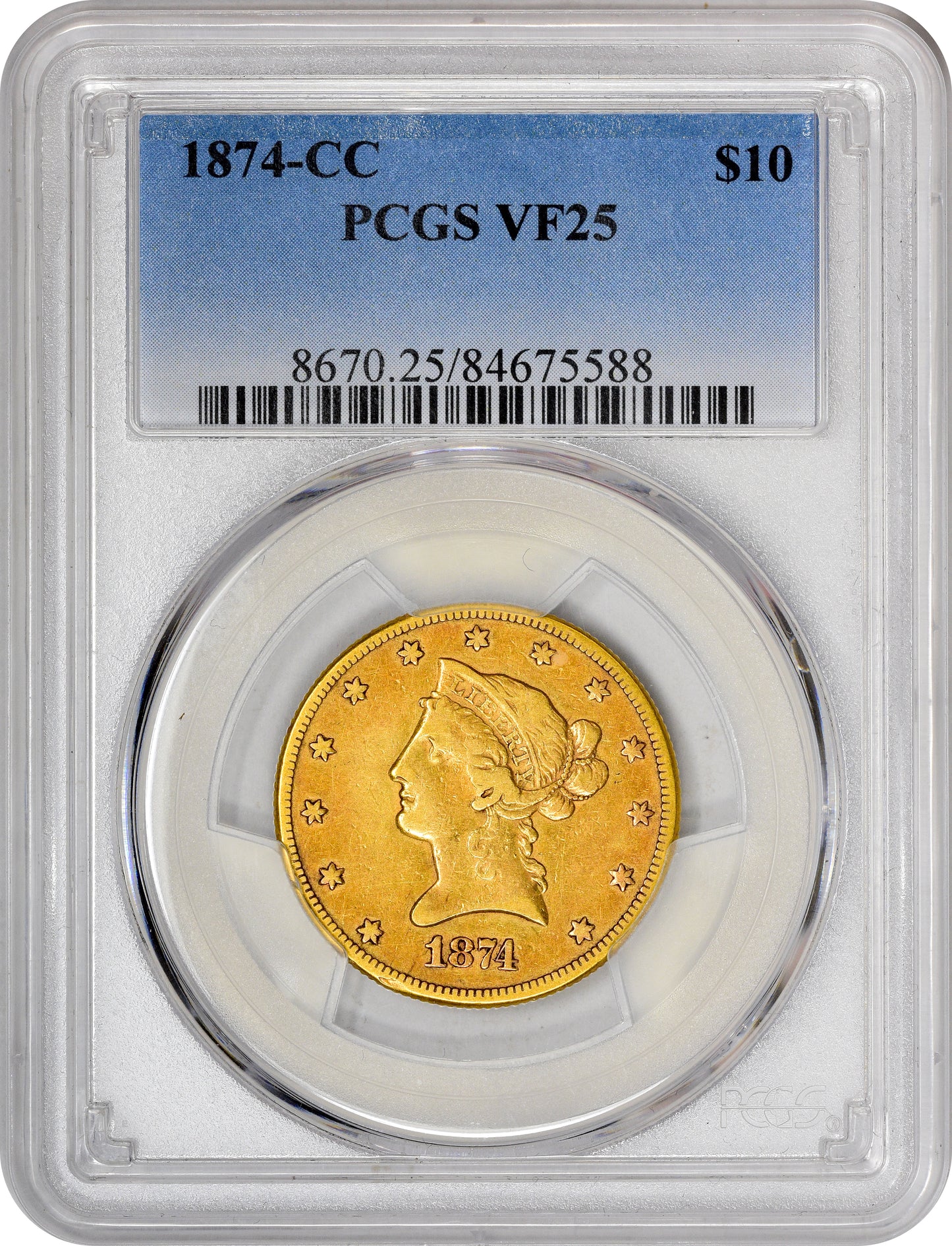 1874-CC $10 VF25 PCGS HOLDER