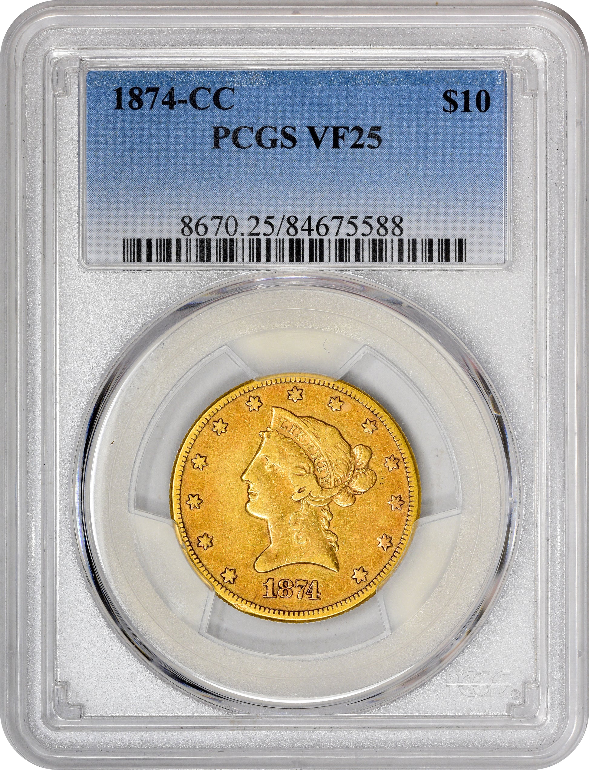 1874-CC $10 VF25 PCGS HOLDER
