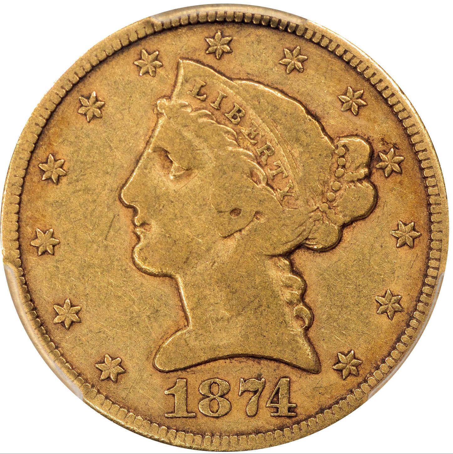 1874-CC $5 VF20 PCGS CAC