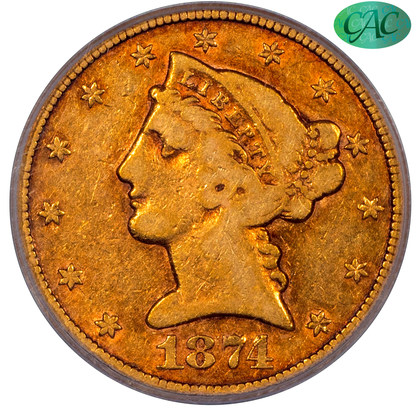 1874-CC Liberty Head Half Eagle $5 F12 PCGS CAC