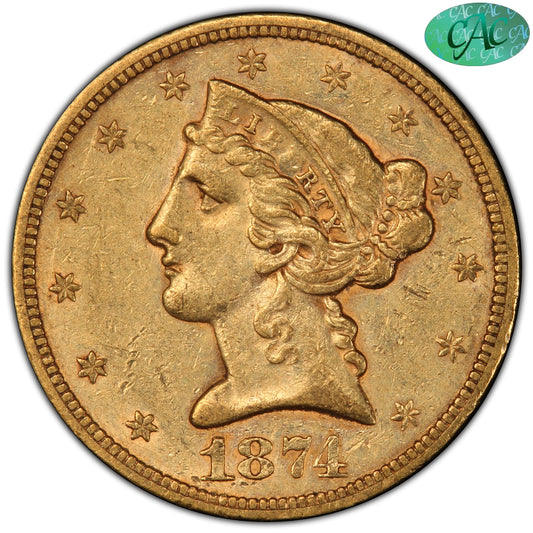 1874-S $5 Au53 Pcgs Cac