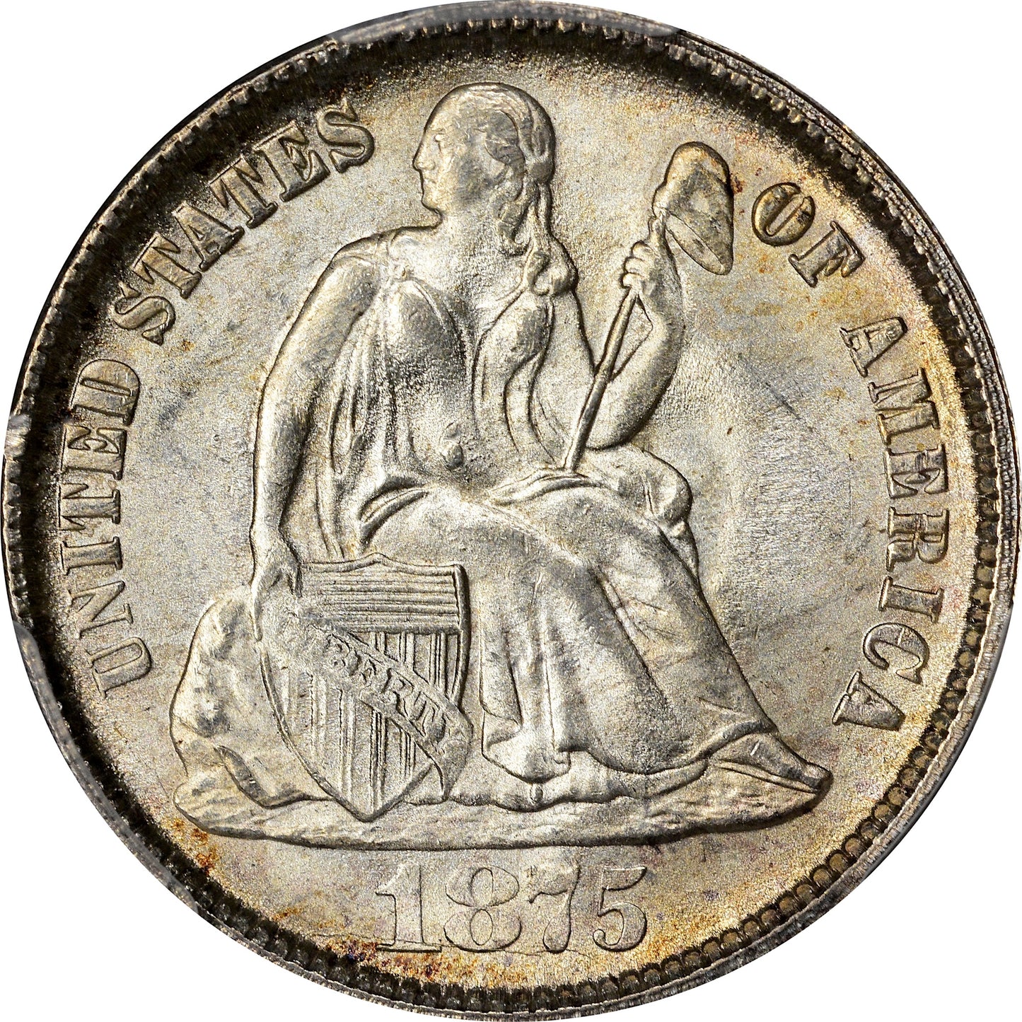 1875-CC 10C MM BELOW BOW MS66 PCGS CAC