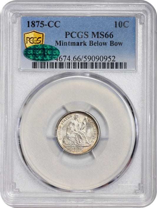 1875-CC 10C MM BELOW BOW MS66 PCGS CAC