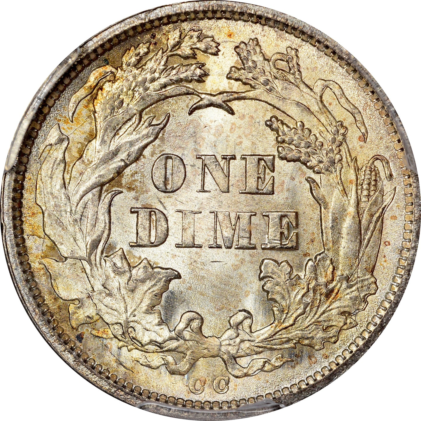 1875-CC 10C MM BELOW BOW MS66 PCGS CAC