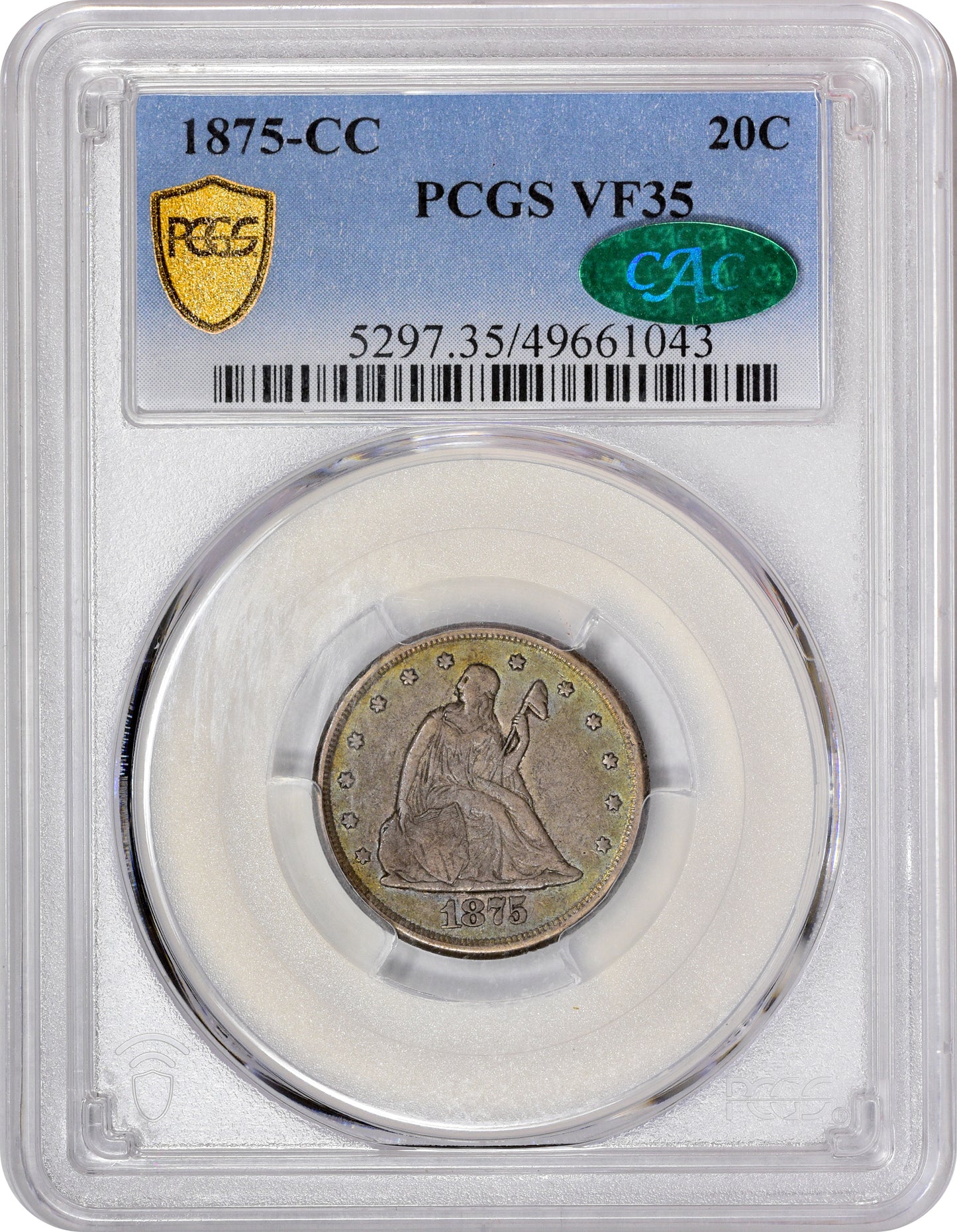 1875-CC 20C VF35 PCGS CAC HOLDER WITH CAC STICKER