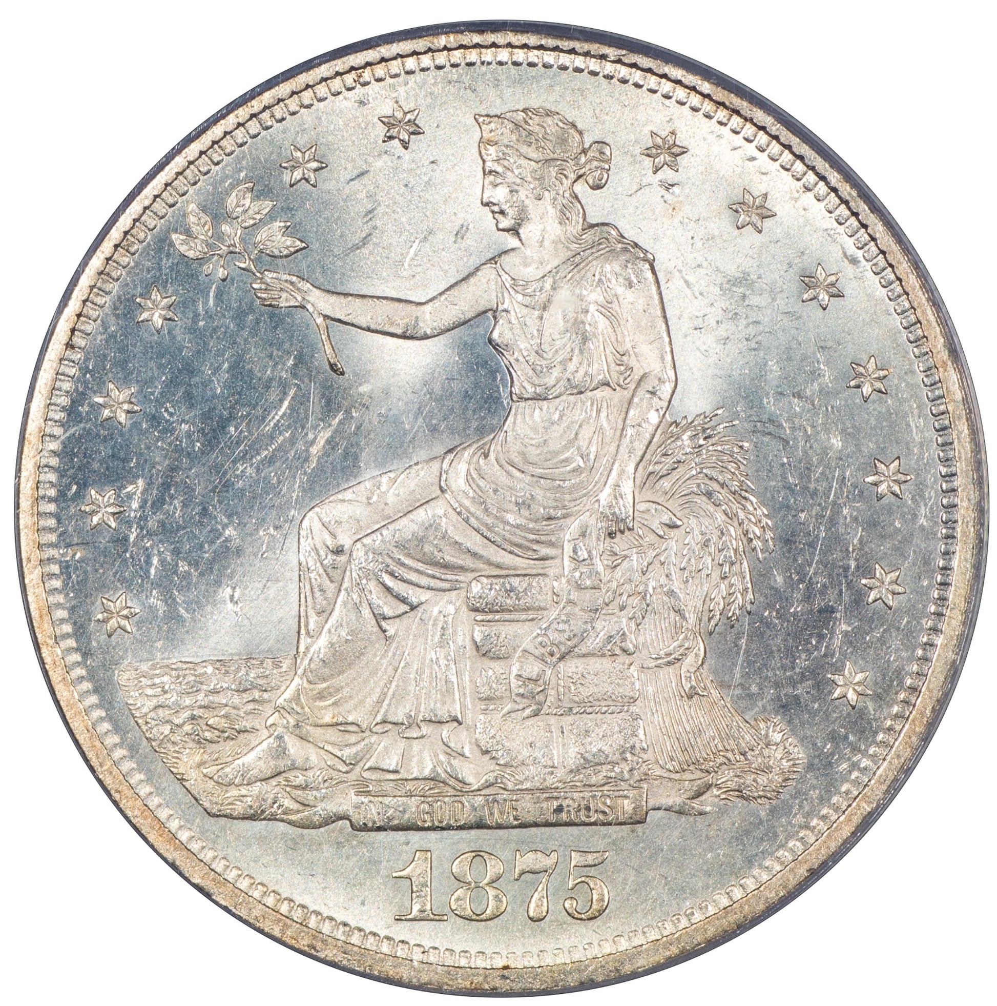 1875-CC T$1 CARSON CITY MINT TRADE DOLLAR MS63 PCGS CAC