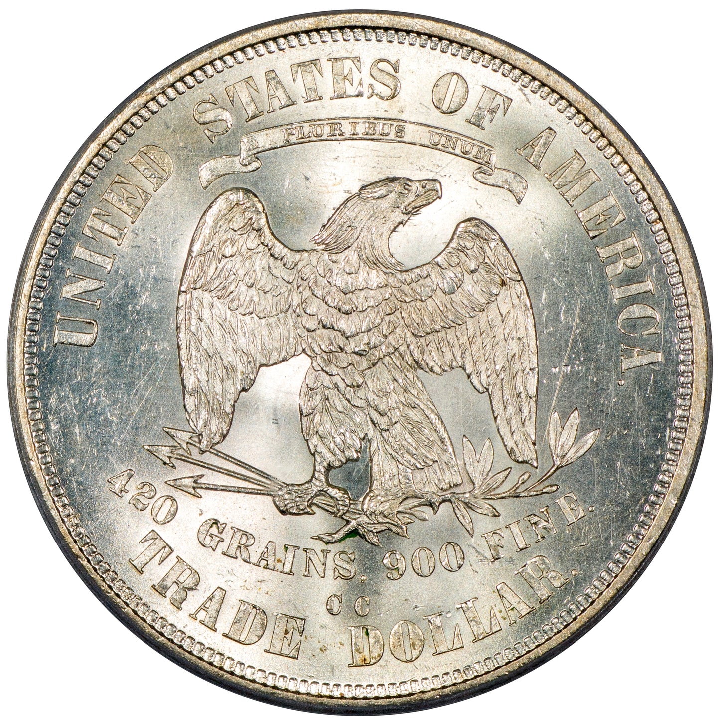 1875-CC T$1 CARSON CITY MINT TRADE DOLLAR MS63 PCGS CAC REVERSE