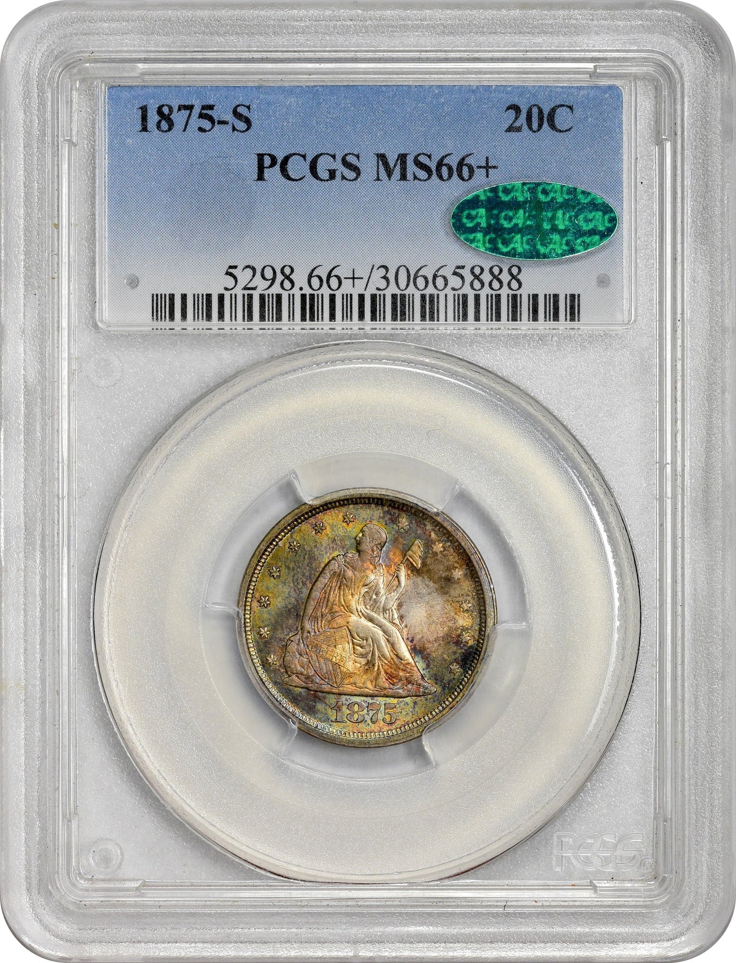 1875-S 20C MS66 + PCGS CAC 20C