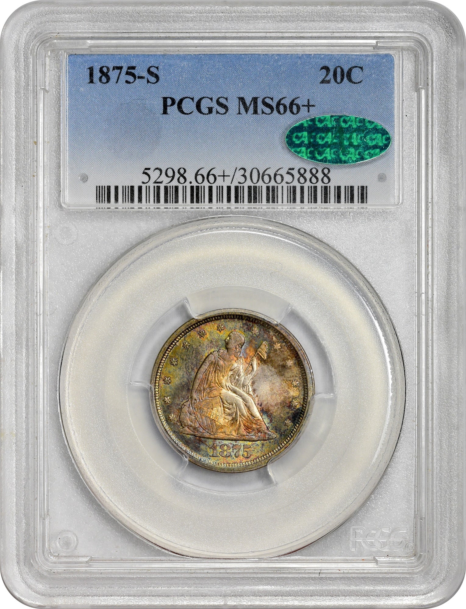 1875-S 20C MS66 + PCGS CAC 20C