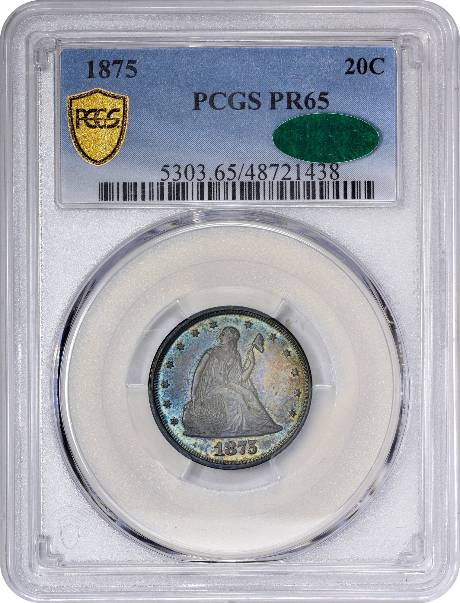 1875 20C PR65 PCGS CAC HOLDER WITH CAC STICKER
