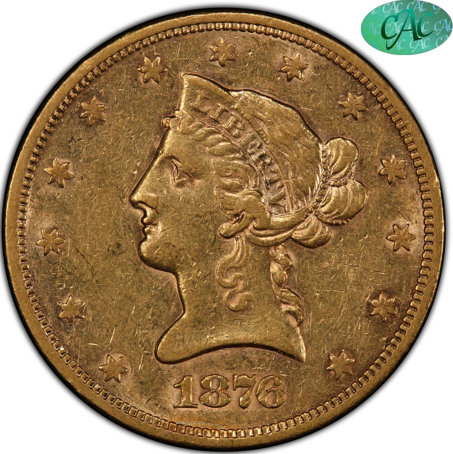 1876-S $10 San Francisco Liberty Head Eagle AU50 PCGS CAC $10