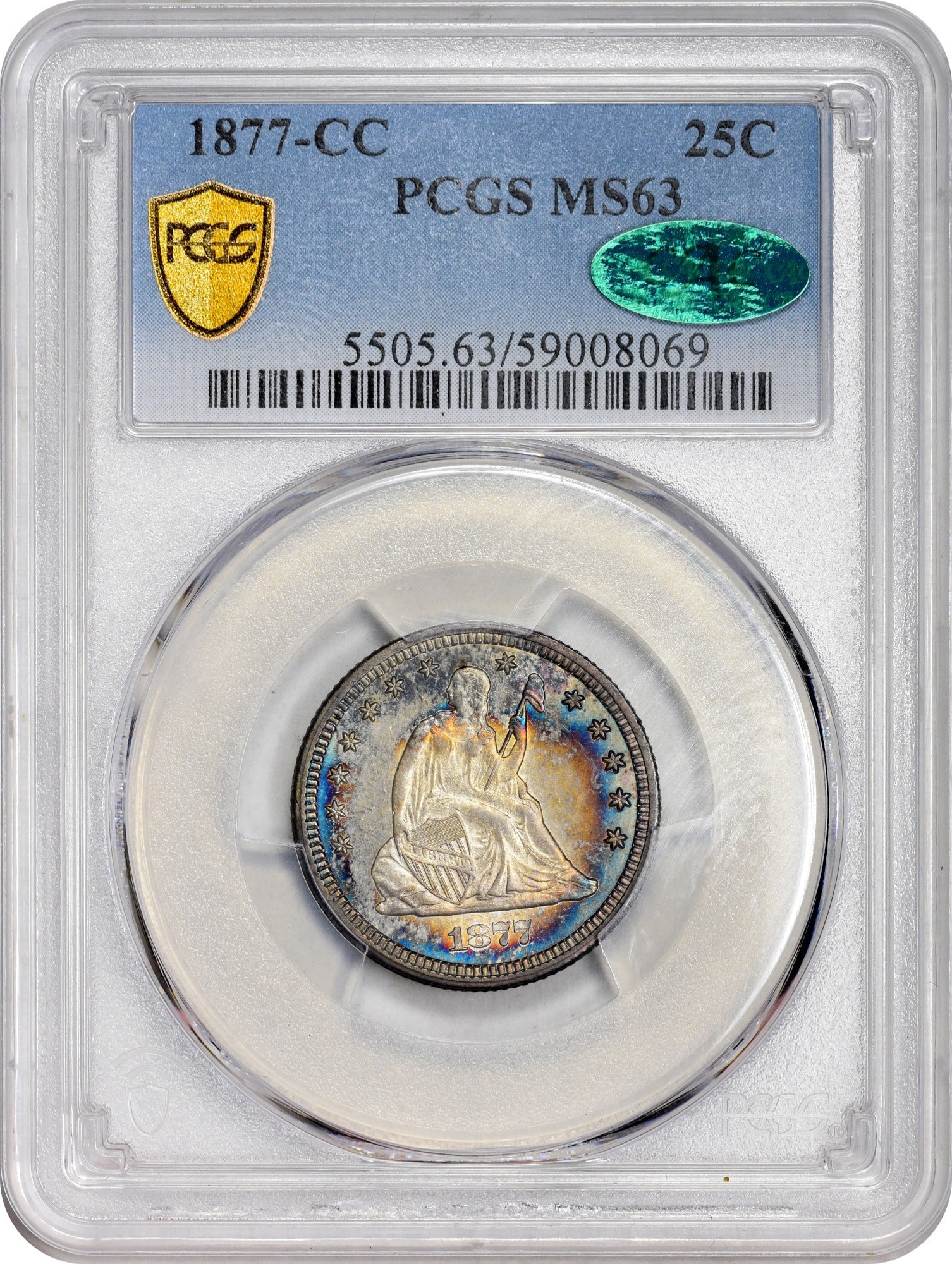 1877-CC 25C MS63 PCGS CAC