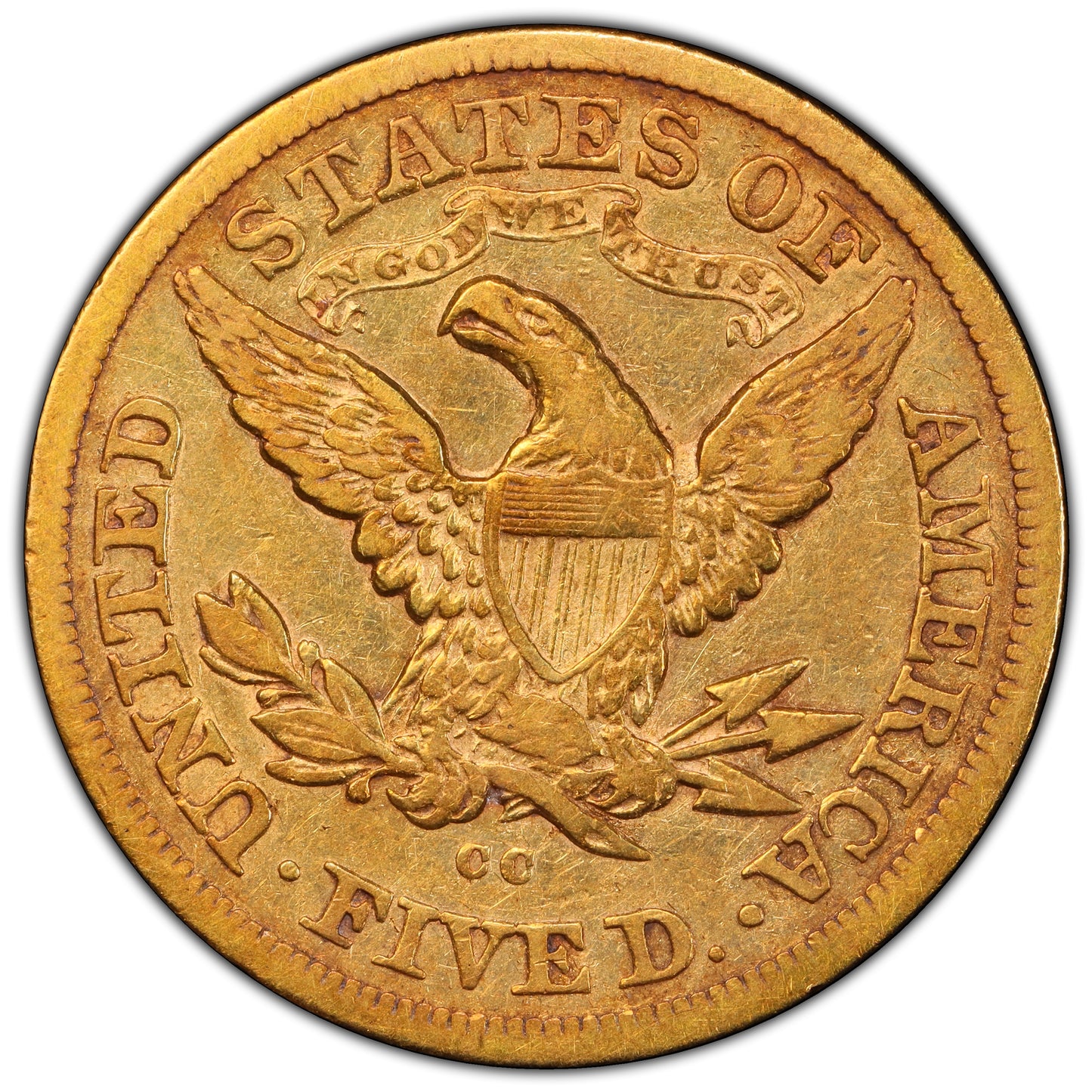 1877-CC Liberty Head Half Eagle $5 XF40 PCGS CAC Reverse