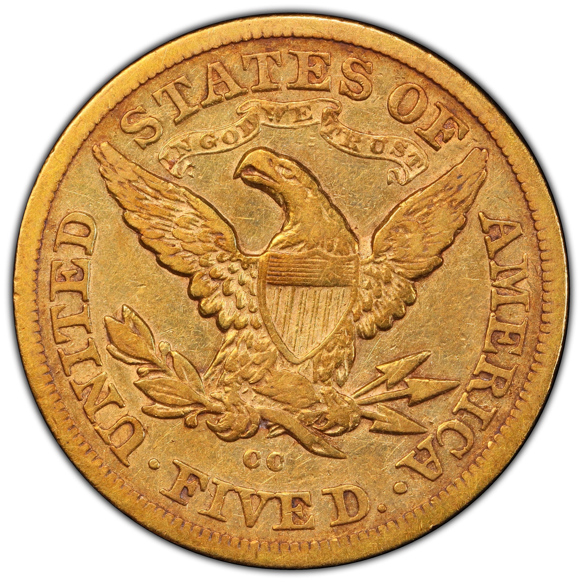 1877-CC Liberty Head Half Eagle $5 XF40 PCGS CAC Reverse