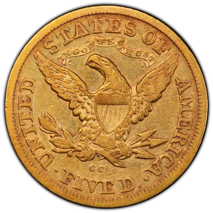 1877-CC Liberty Head Half Eagle $5 XF40 PCGS CAC Reverse