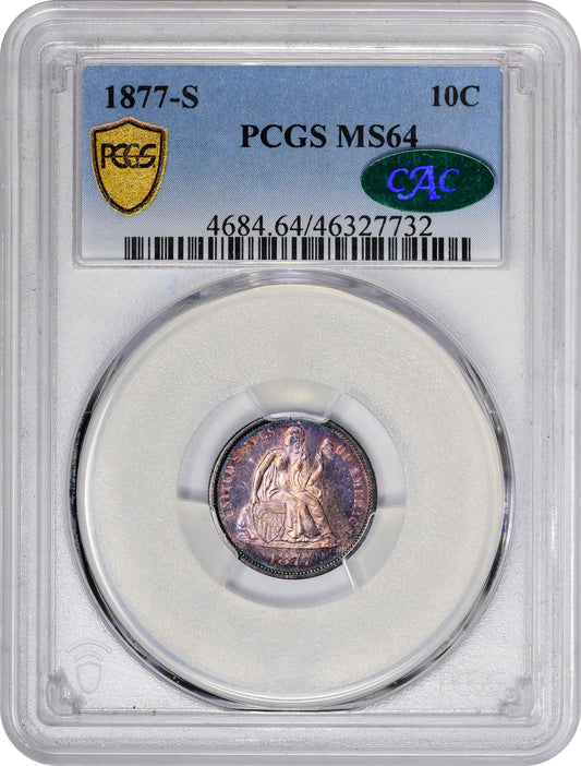 1877-S 10C MS64 PCGS CAC HOLDER WITH CAC STICKER