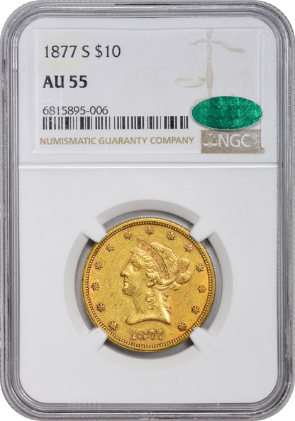 1877-S $10 AU55 NGC CAC HOLDER WITH CAC STICKER