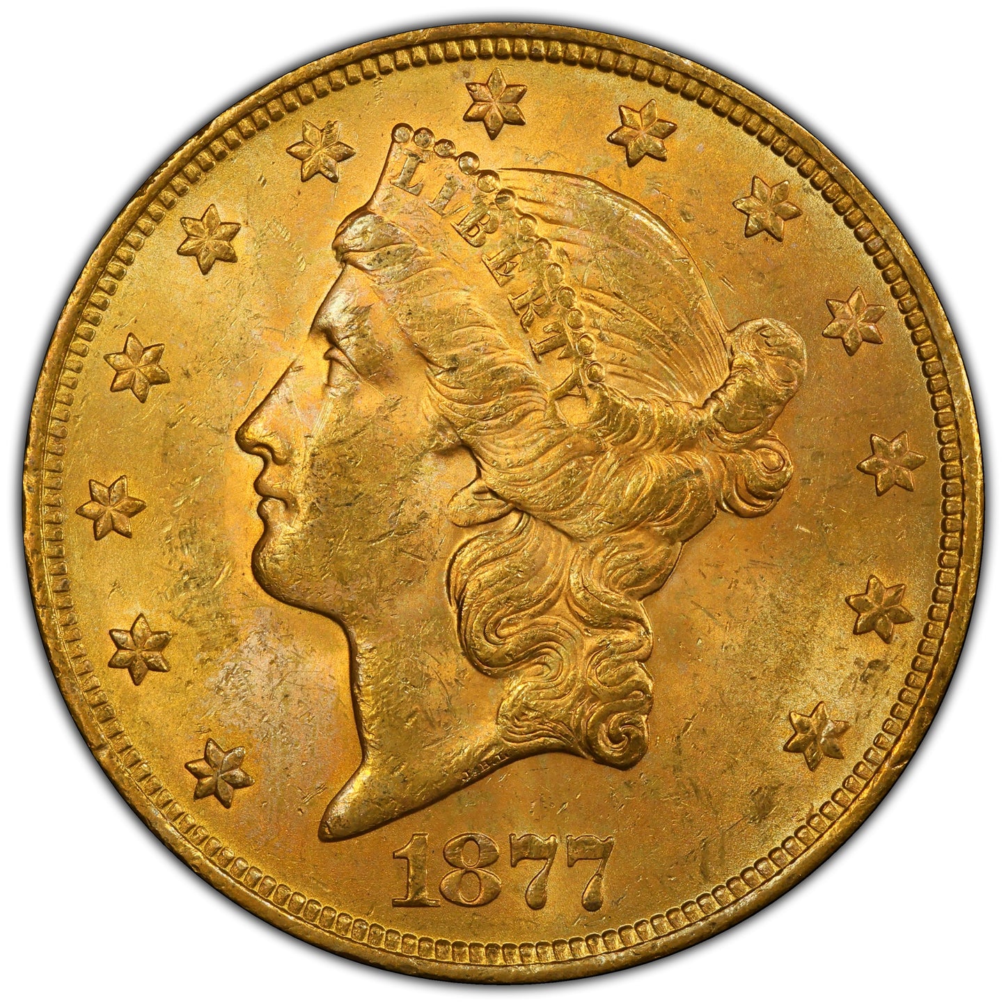 1877-S $20 LIBERTY HEAD DOUBLE EAGLE MS62+ PCGS CAC