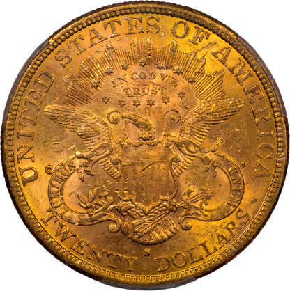 1877-S $20 LIBERTY HEAD DOUBLE EAGLE MS62+ PCGS CAC