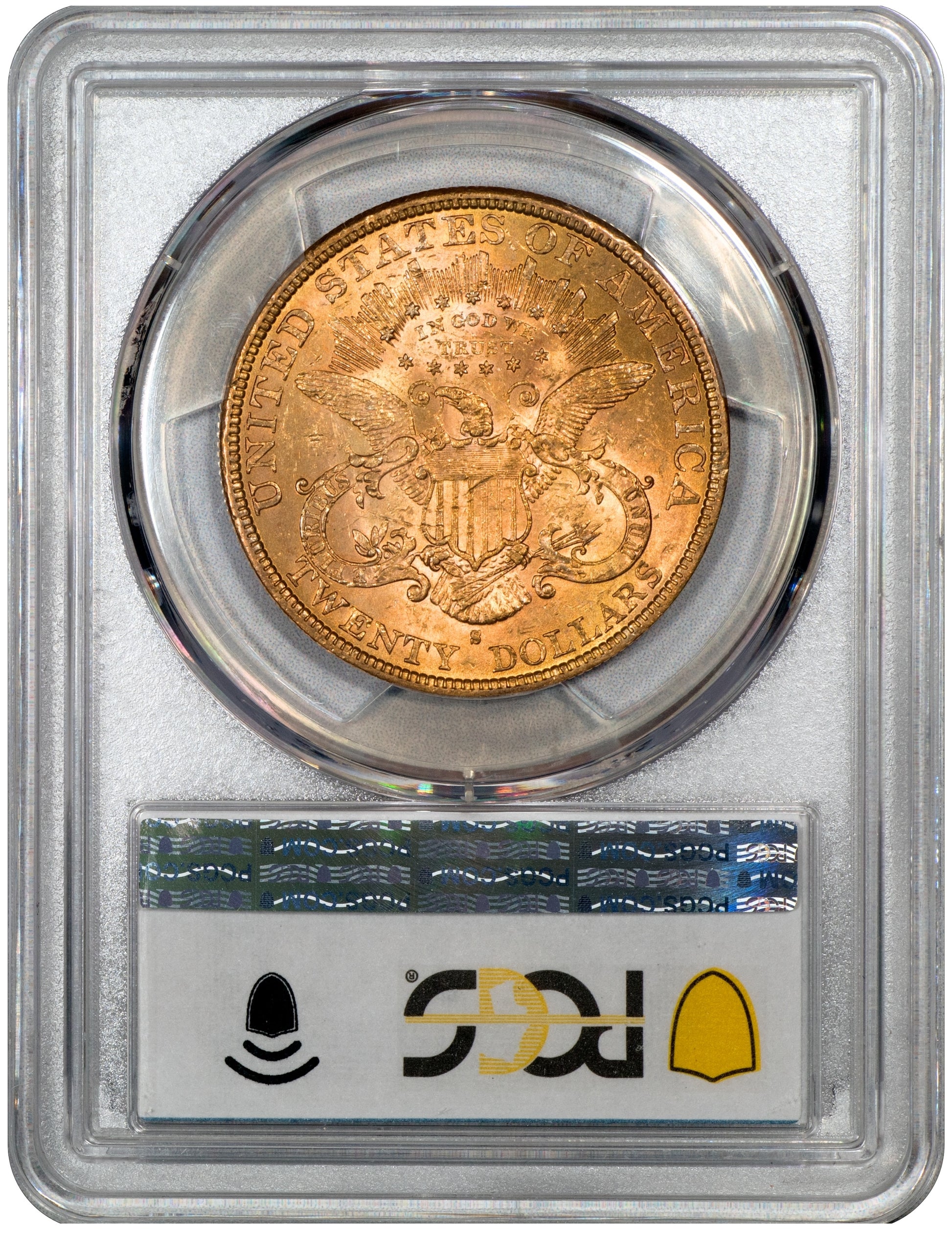 1877-S $20 LIBERTY HEAD DOUBLE EAGLE MS62+ PCGS CAC REVERSE HOLDER