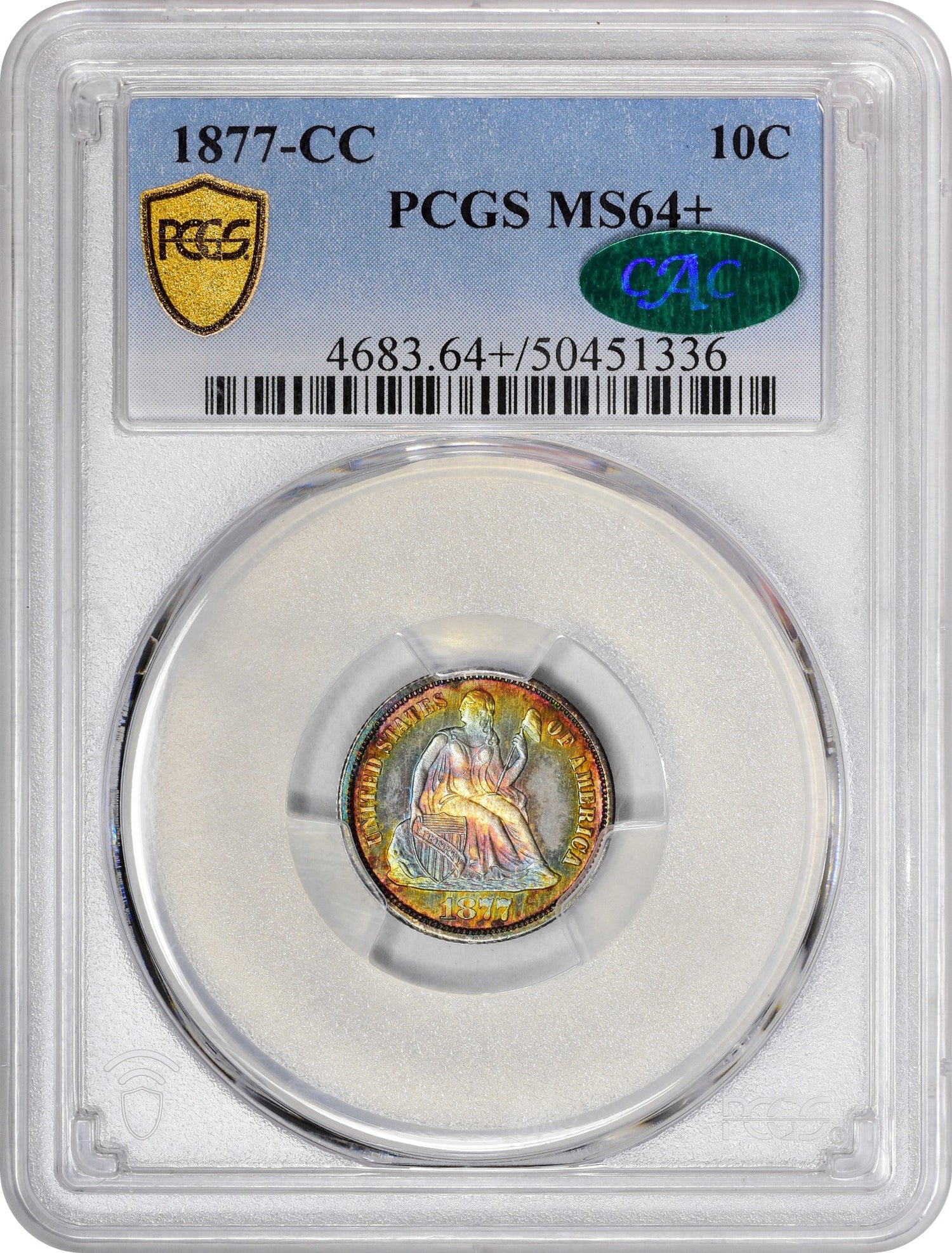 1877-Cc 10C Ms64 + Pcgs Cac