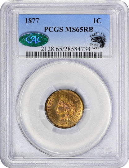 1877 1C MS65 RB PCGS CAC EEPS 1C HOLDER WITH CAC GREEN STICKER AND EAGLE EYE PHOTO SEAL STICKER